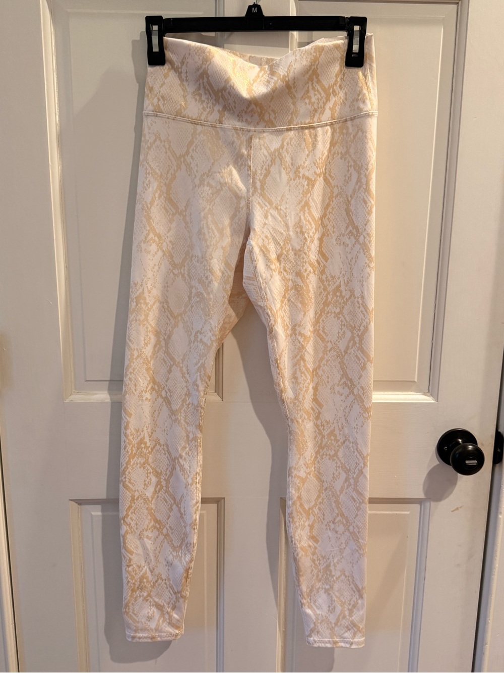 Fabletics High Rise Snake Print Leggings White Gold Metallic Shimmer